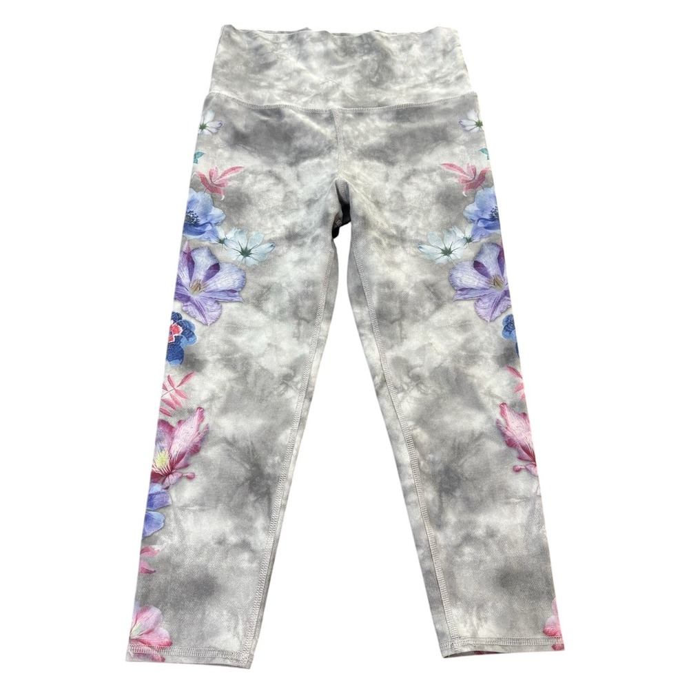 Evolution and Creation Womens Small Floral Hummingbird Tie Dye Crop Leggings